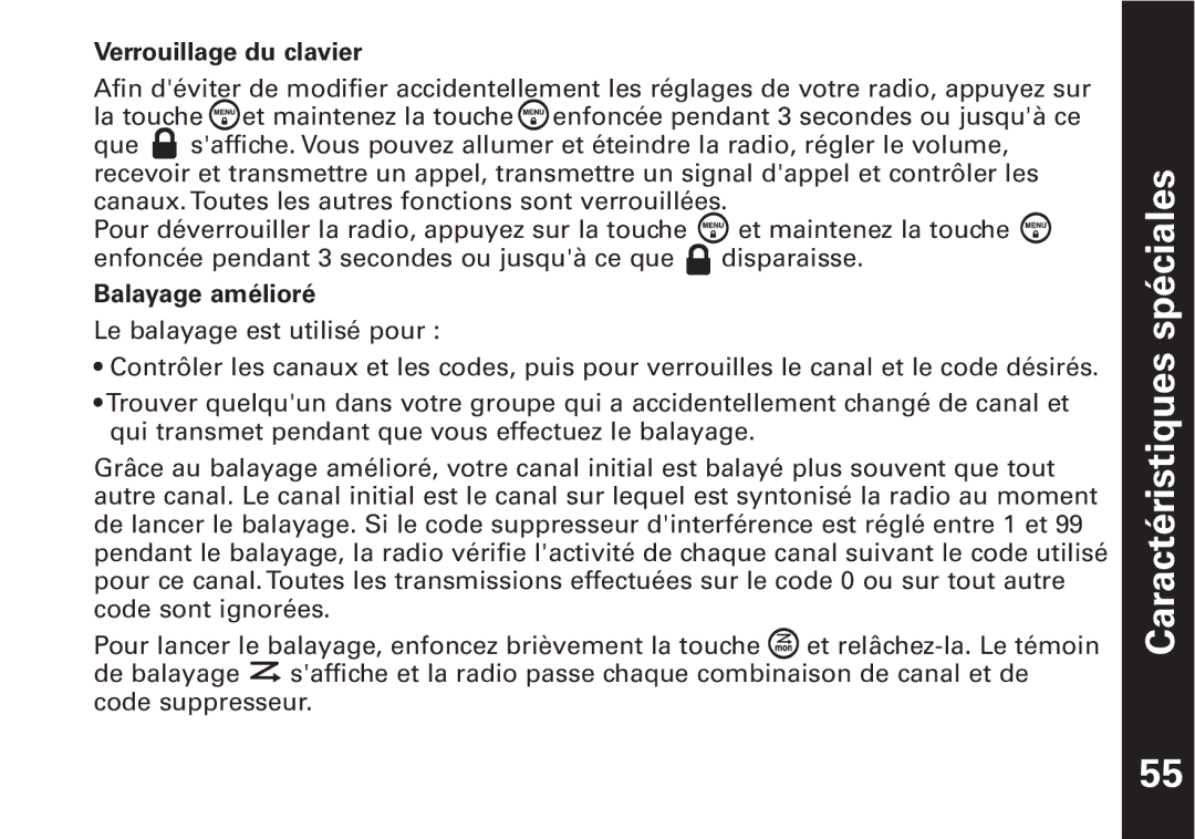 Motorola T6500 manual Verrouillage du clavier, Balayage amélioré 