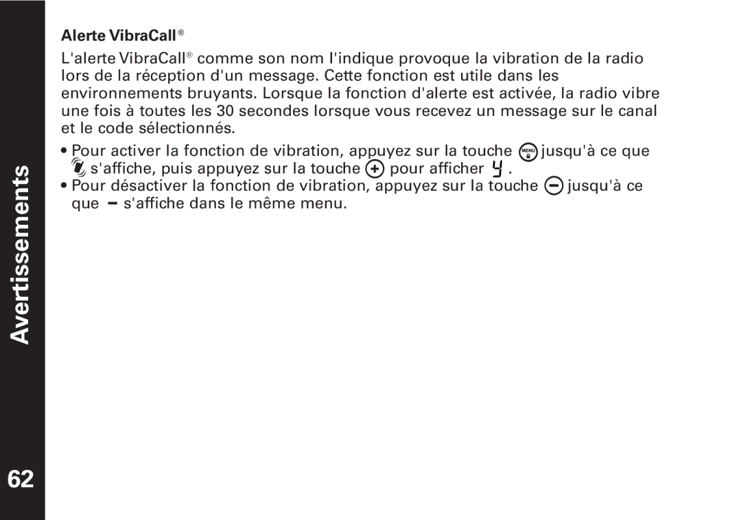 Motorola T6500 manual Alerte VibraCall 