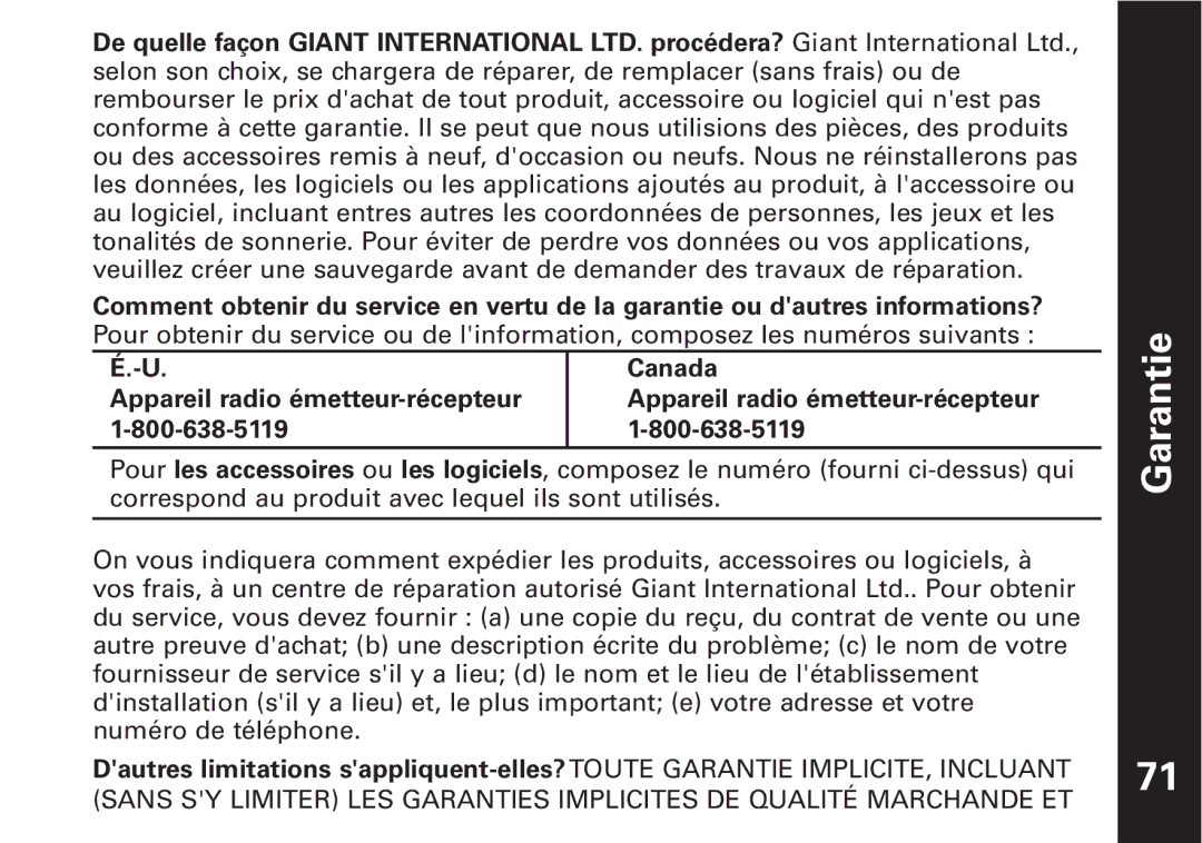 Motorola T6500 manual Appareil radio émetteur-récepteur Canada 