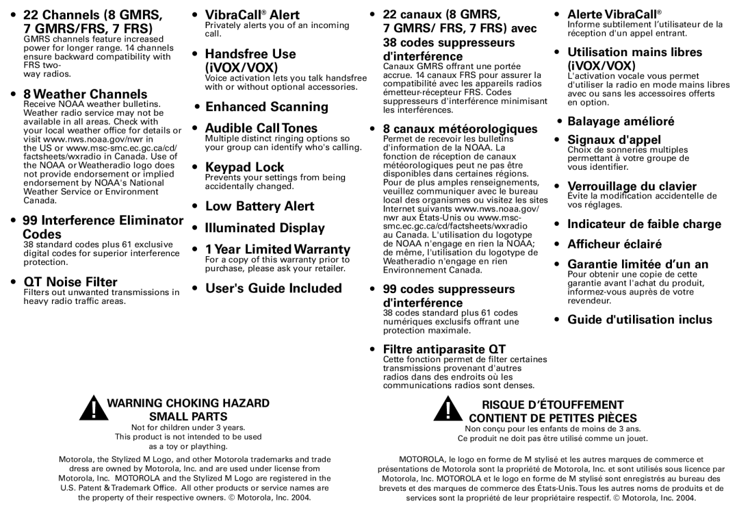 Motorola T6500 manual Weather Channels Interference Eliminator Codes 