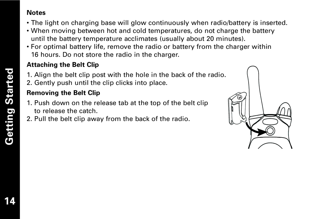 Motorola T6550, T6530 manual Attaching the Belt Clip, Removing the Belt Clip 