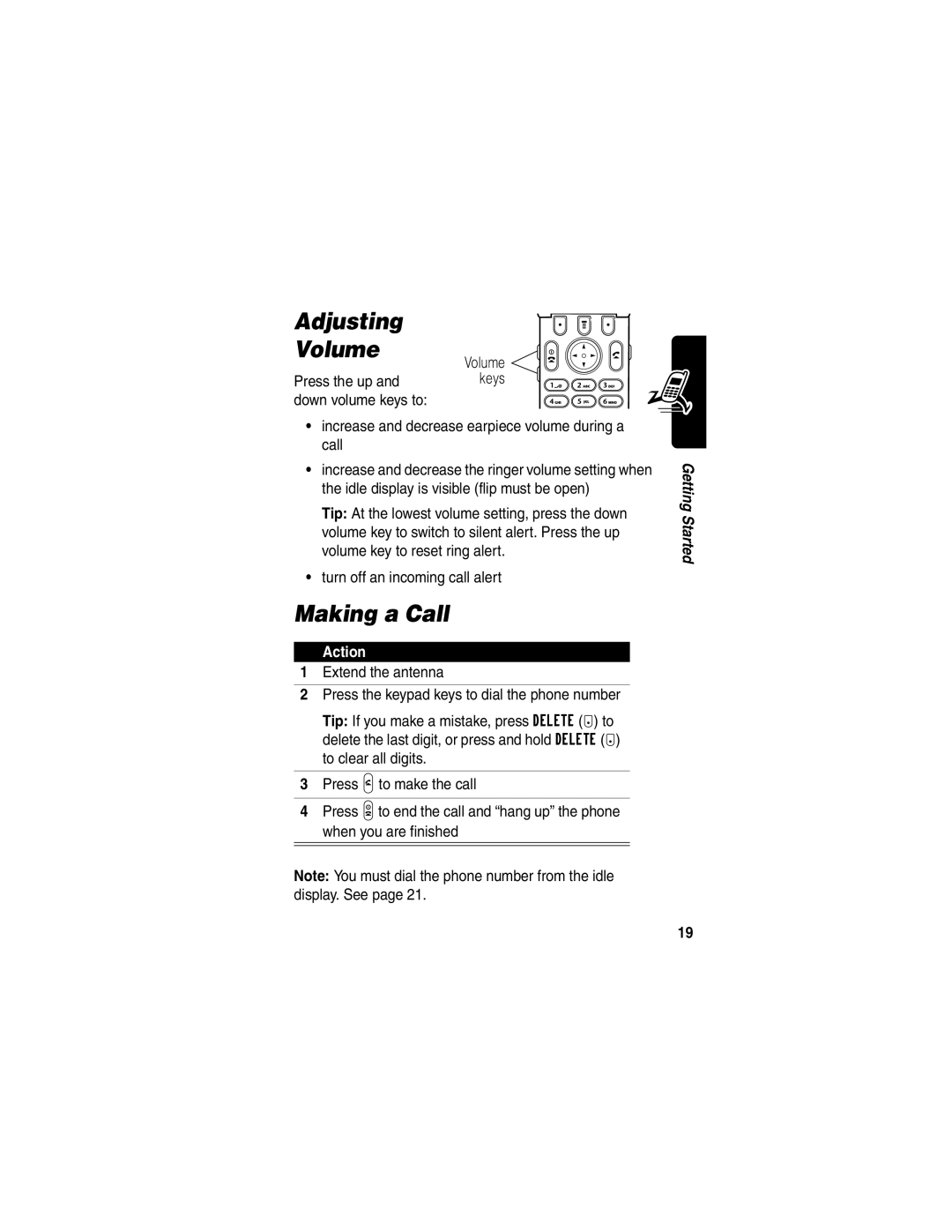 Motorola T730, T720 manual Adjusting Volume, Making a Call 