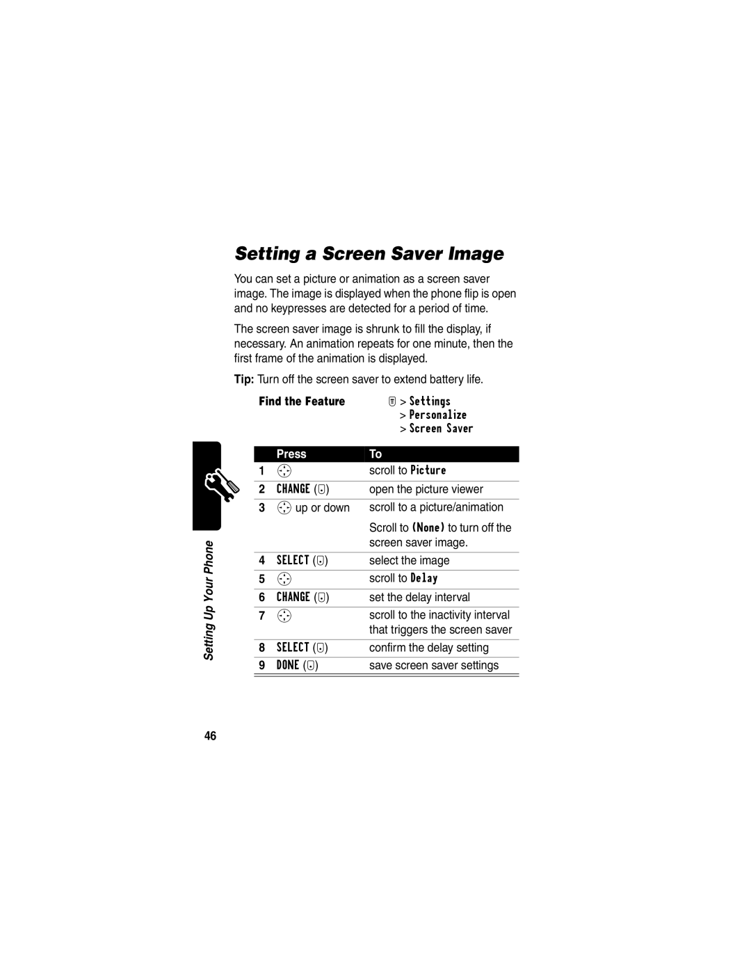 Motorola T720, T730 manual Setting a Screen Saver Image 