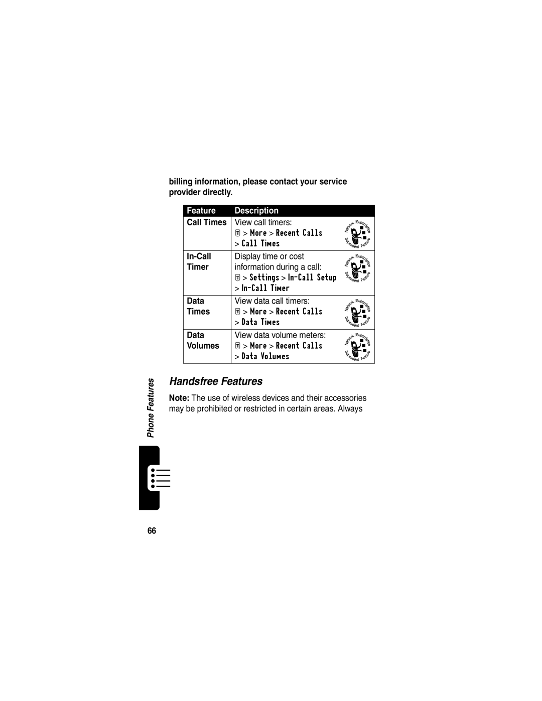 Motorola T720, T730 manual Handsfree Features 