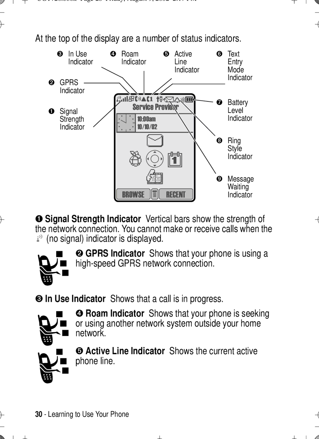 Motorola T720 manual At the top of the display are a number of status indicators 