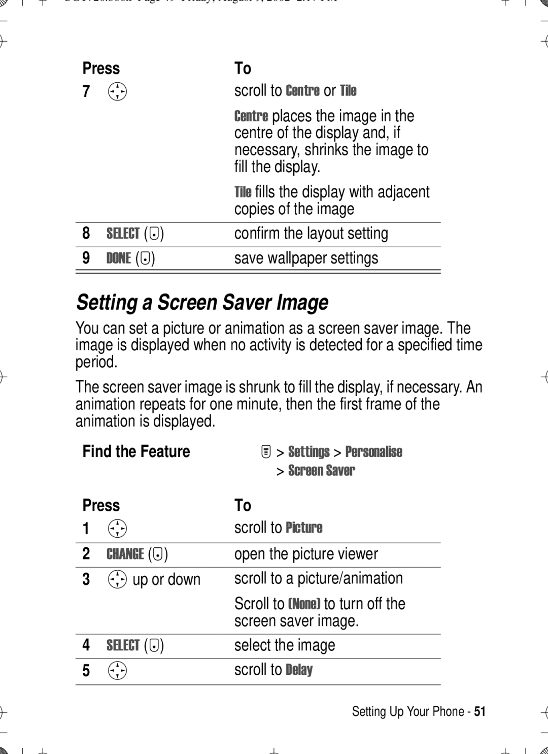 Motorola T720 manual Setting a Screen Saver Image 