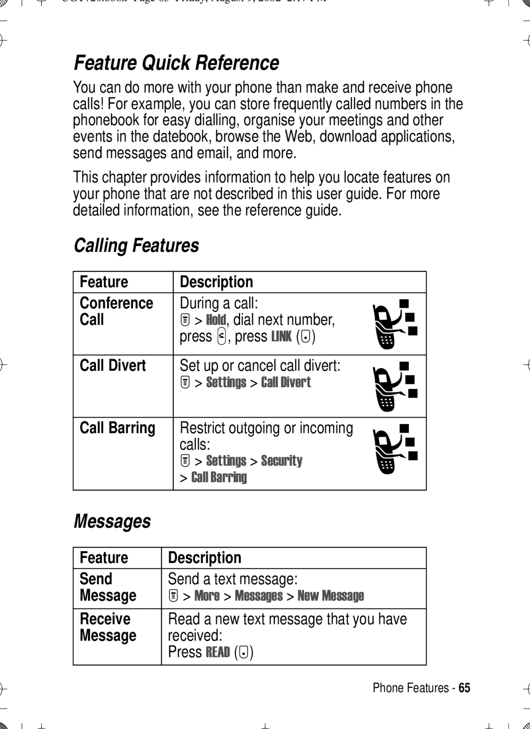 Motorola T720 manual Feature Quick Reference, Calling Features 