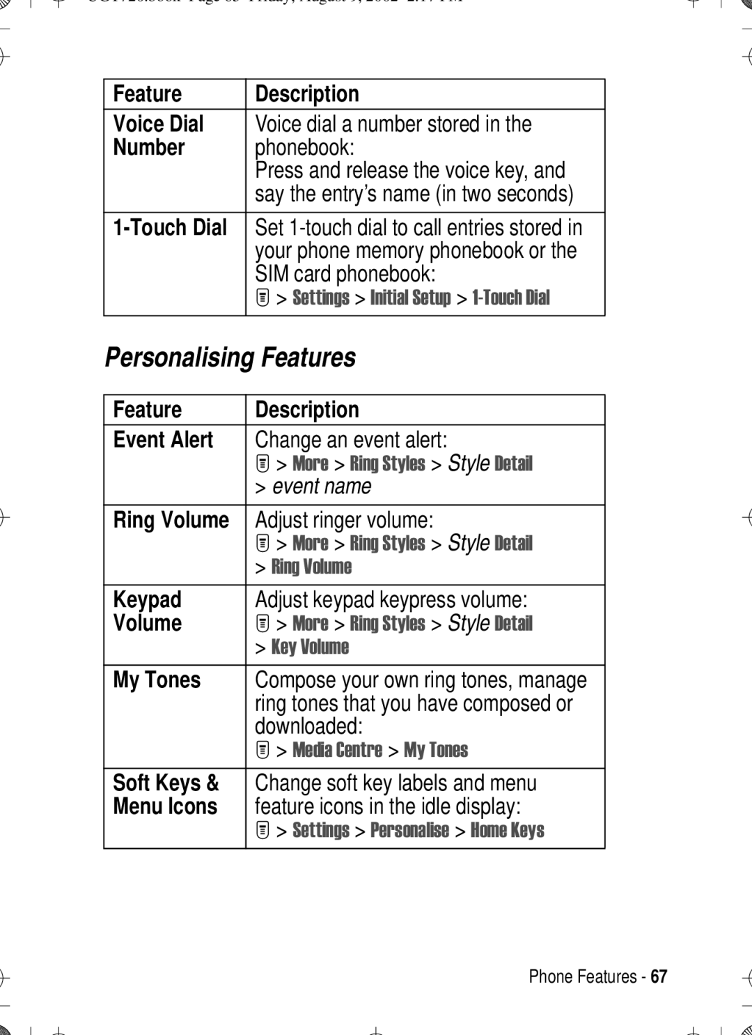 Motorola T720 manual Personalising Features 