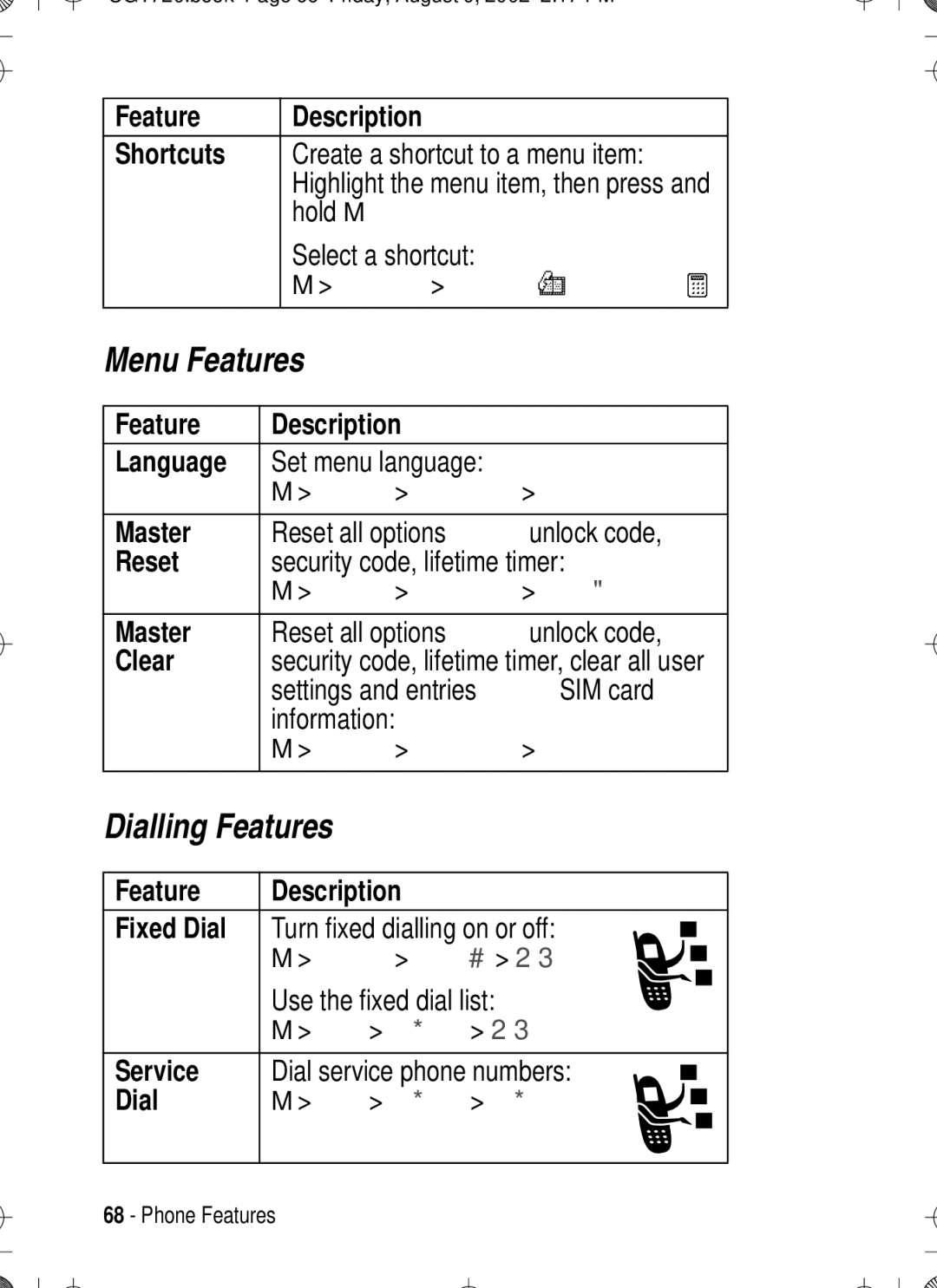 Motorola T720 manual Menu Features, Dialling Features 