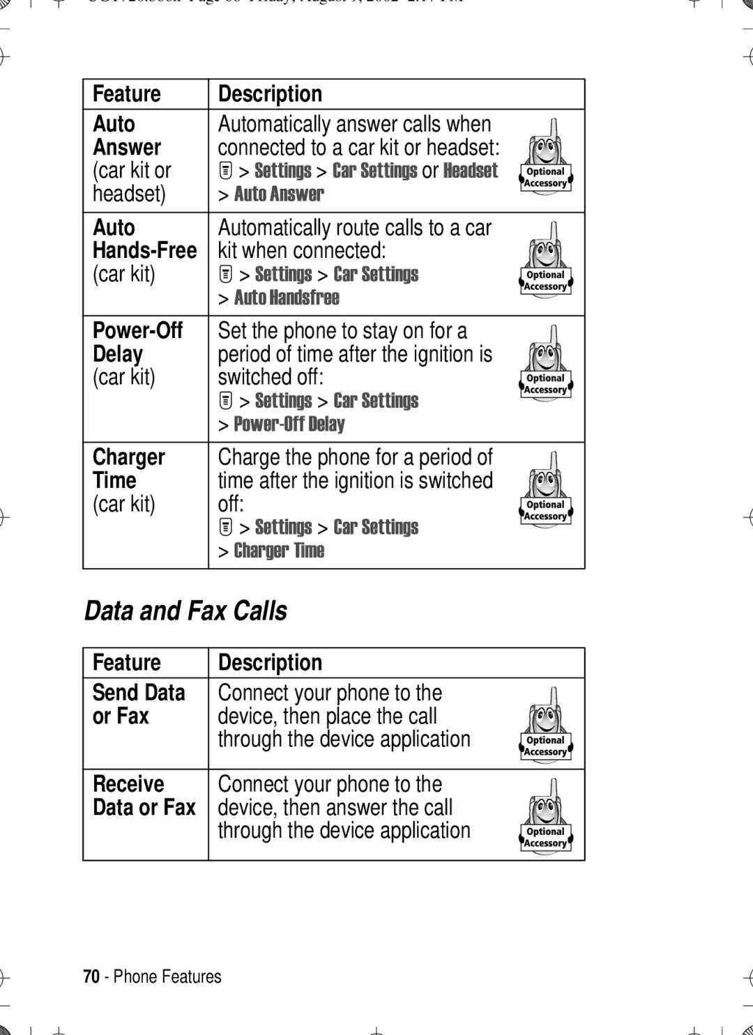 Motorola T720 manual Data and Fax Calls 