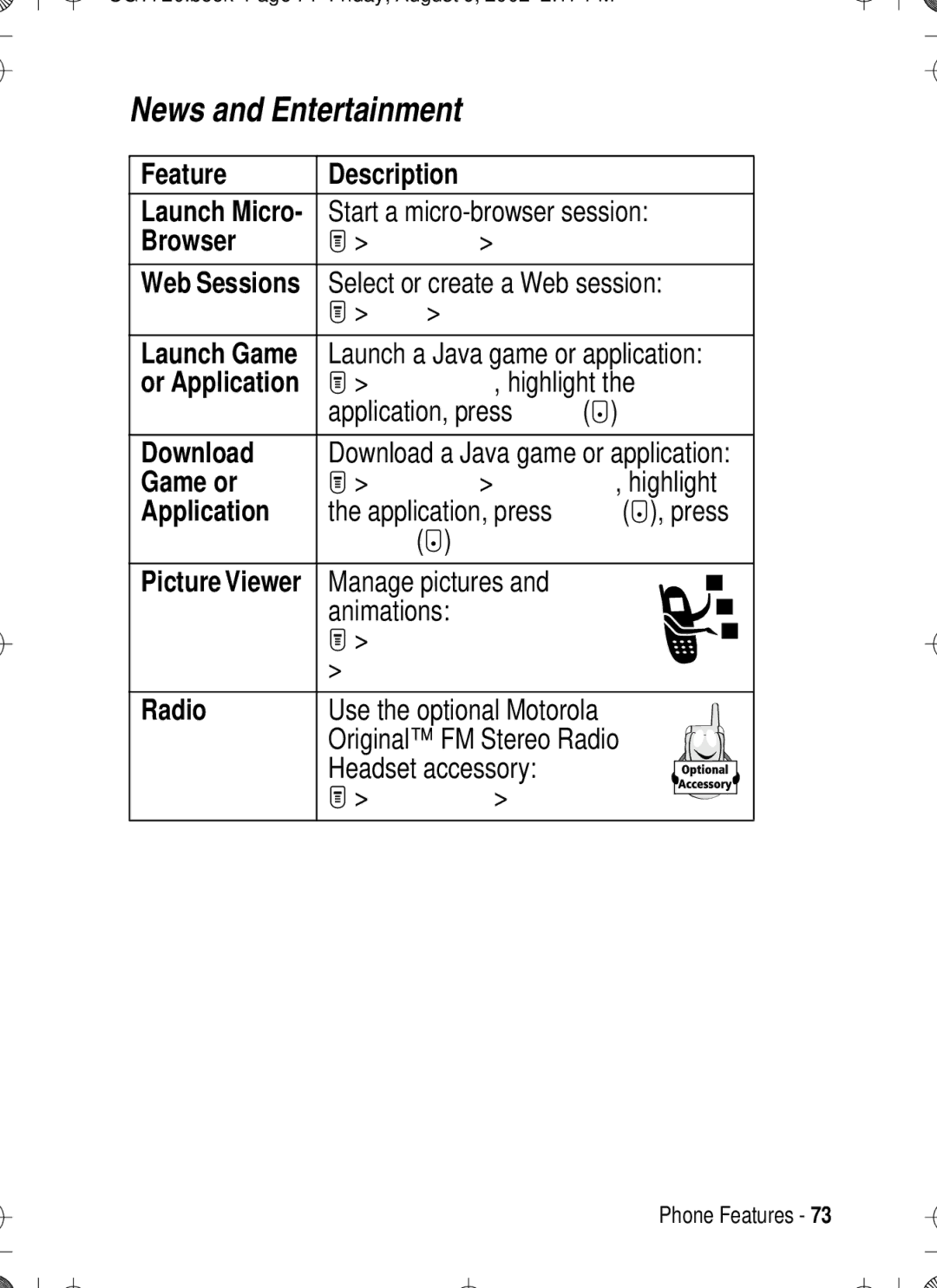 Motorola T720 manual News and Entertainment 