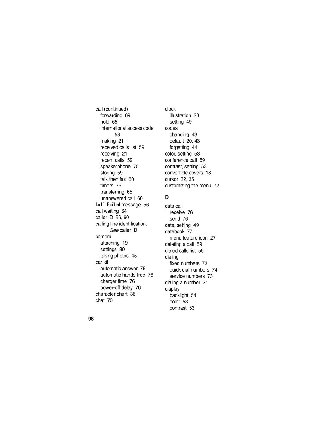 Motorola T722i manual Dialing a number 21 display Backlight 54 color 53 contrast 