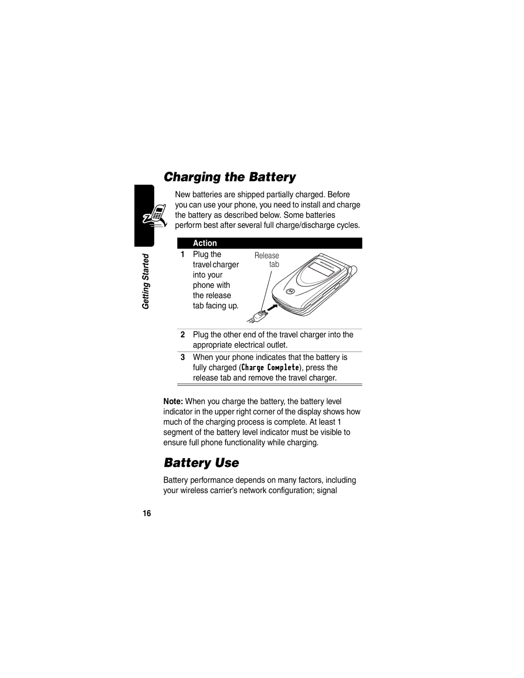 Motorola T722i manual Charging the Battery, Battery Use, Plug 