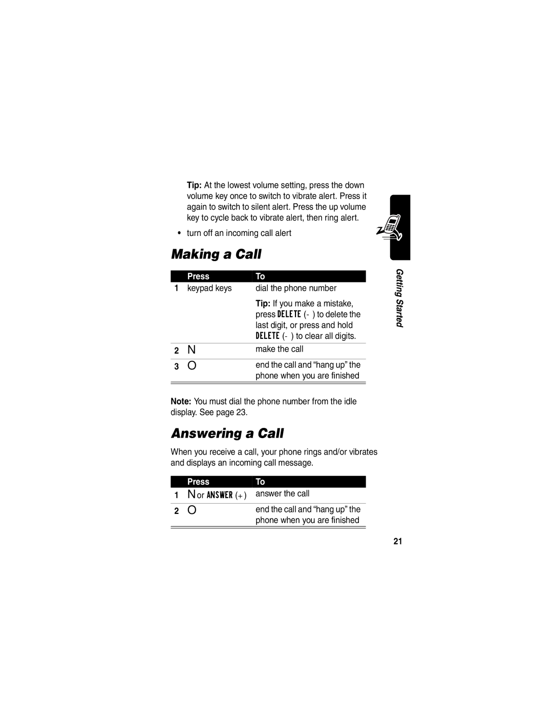 Motorola T722i manual Making a Call, Answering a Call 