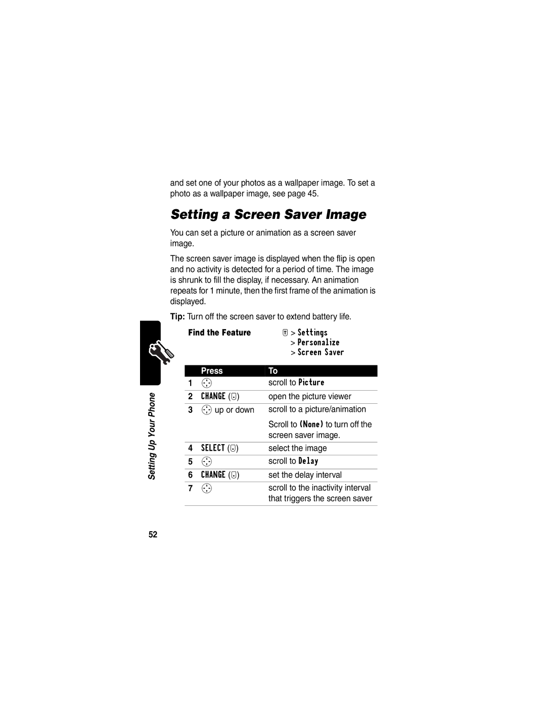 Motorola T722i manual Setting a Screen Saver Image, Screen saver image 