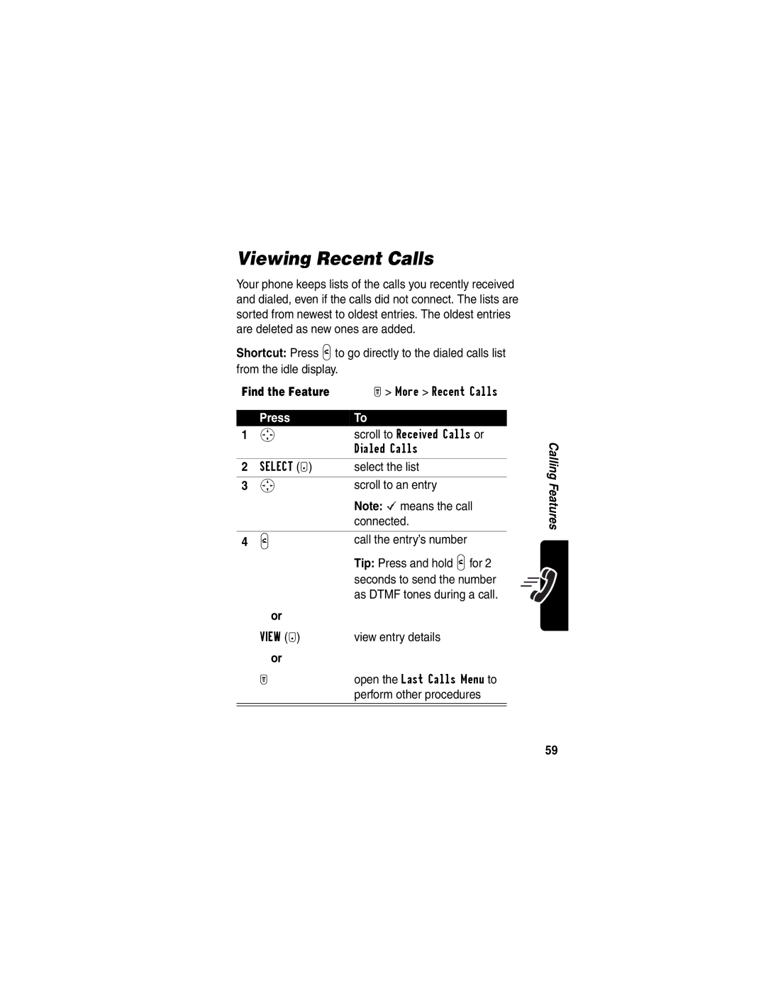 Motorola T722i manual Viewing Recent Calls 