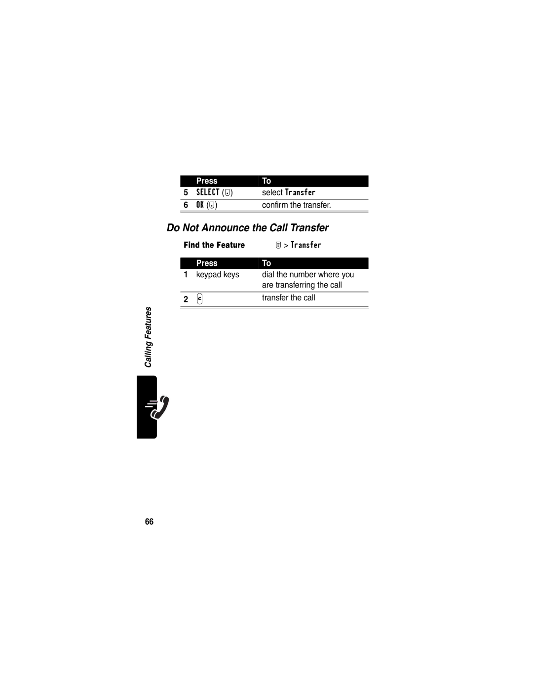 Motorola T722i manual Do Not Announce the Call Transfer 