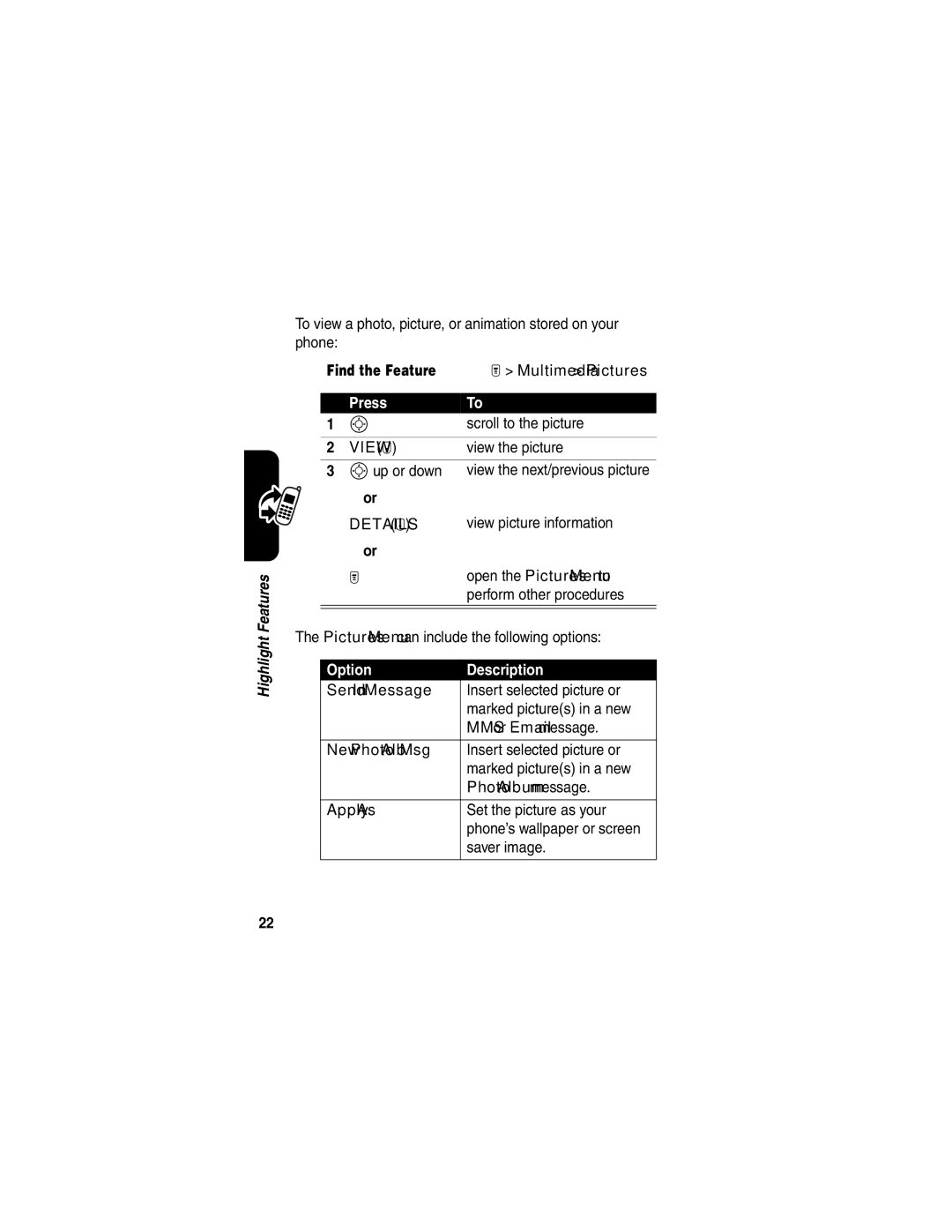 Motorola T725 manual Find the Feature M 