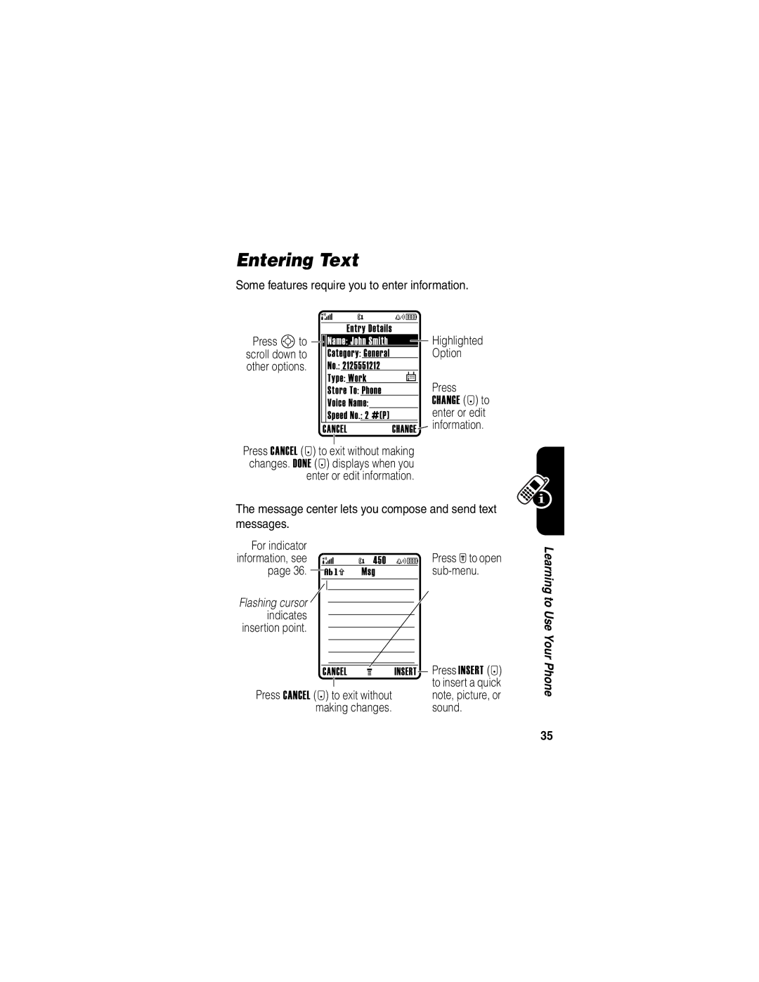 Motorola T725 manual Entering Text 