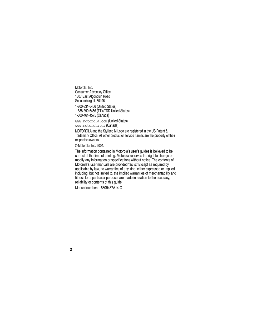 Motorola T725 manual Motorola, Inc Consumer Advocacy Office, United States, Motorola, Inc Manual number 6809487A14-O 