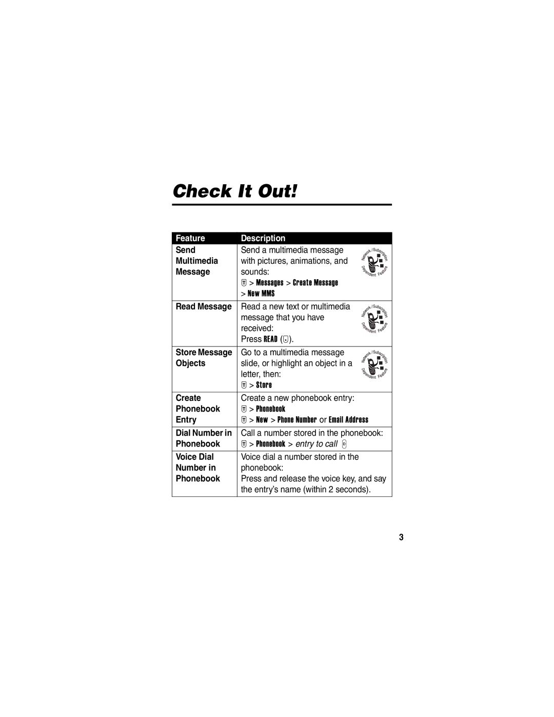 Motorola T725 manual Check It Out 