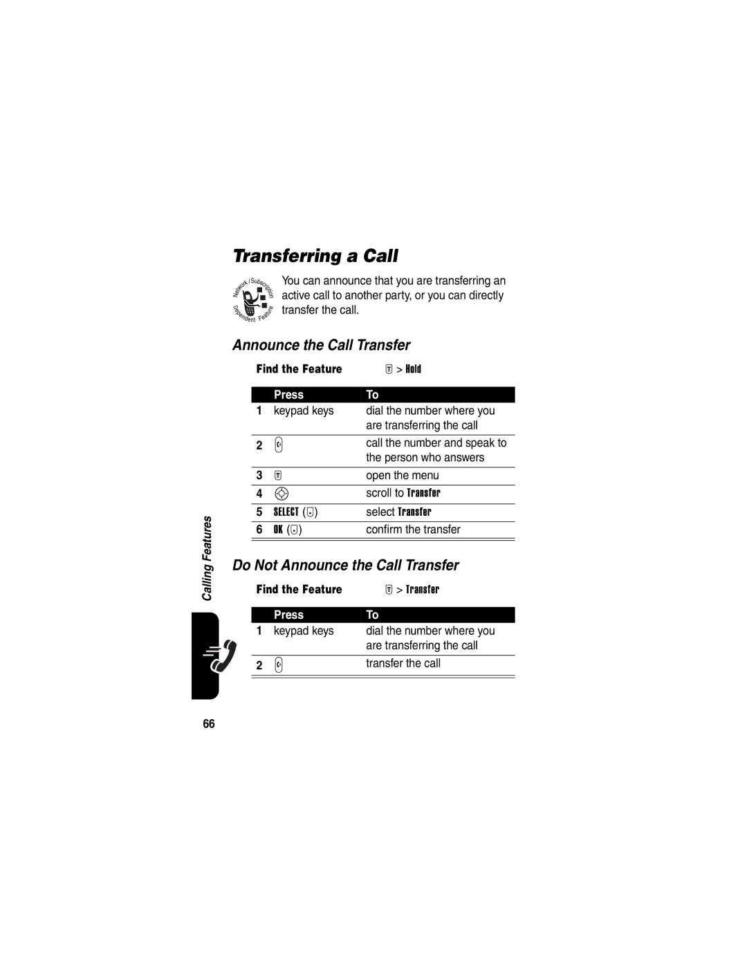 Motorola T725 manual Transferring a Call, Do Not Announce the Call Transfer, Person who answers, Transfer the call 