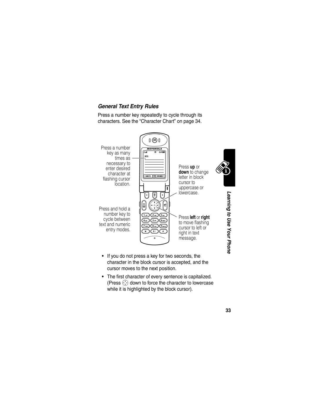 Motorola T731 manual General Text Entry Rules 