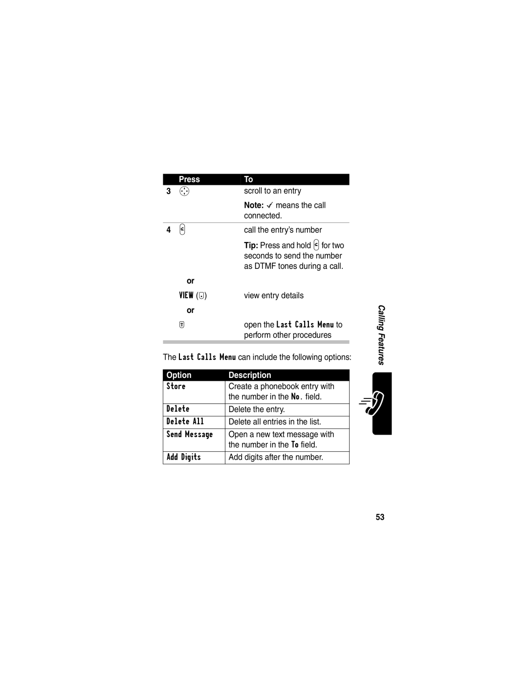 Motorola T731 manual Scroll to an entry, Connected, Call the entry’s number 