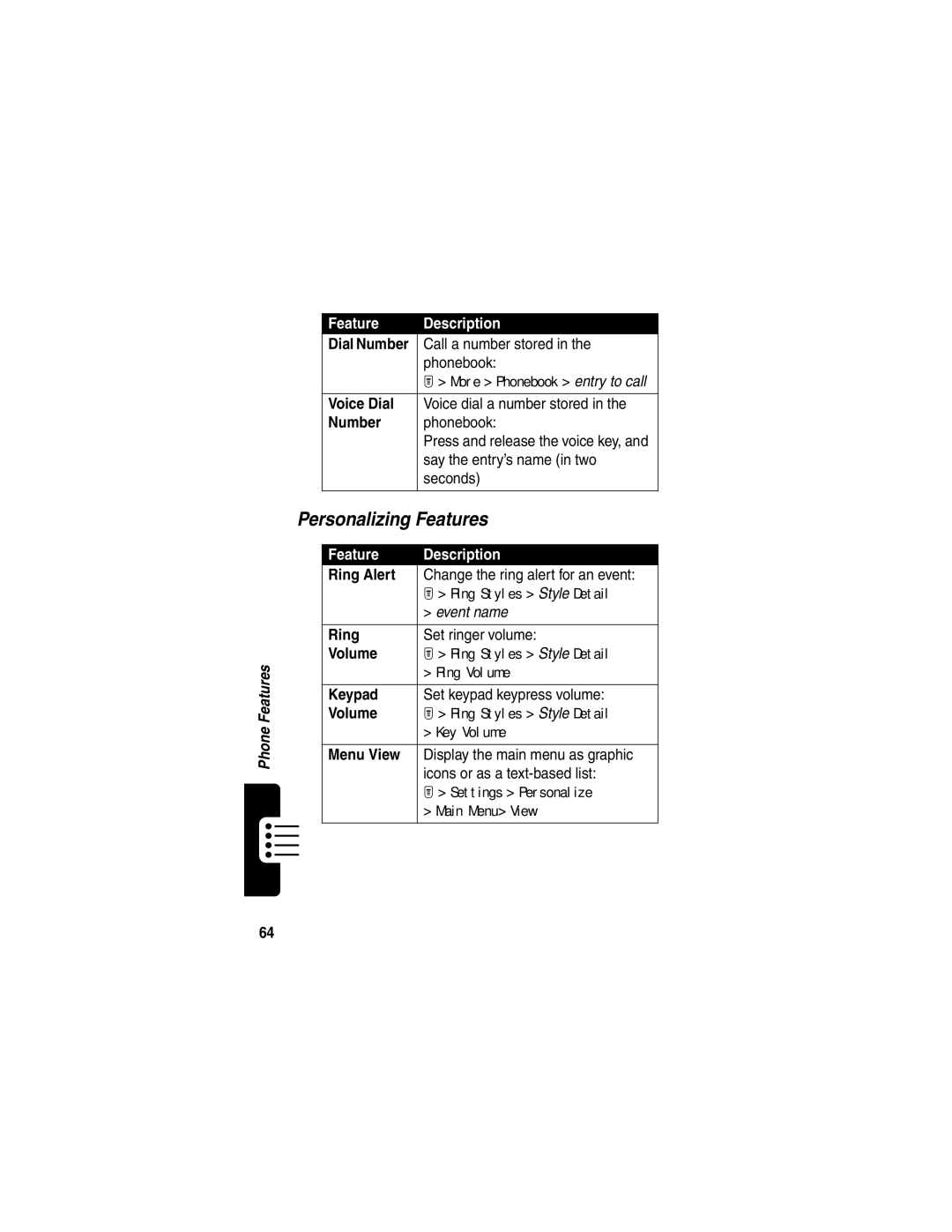 Motorola T731 manual Personalizing Features 