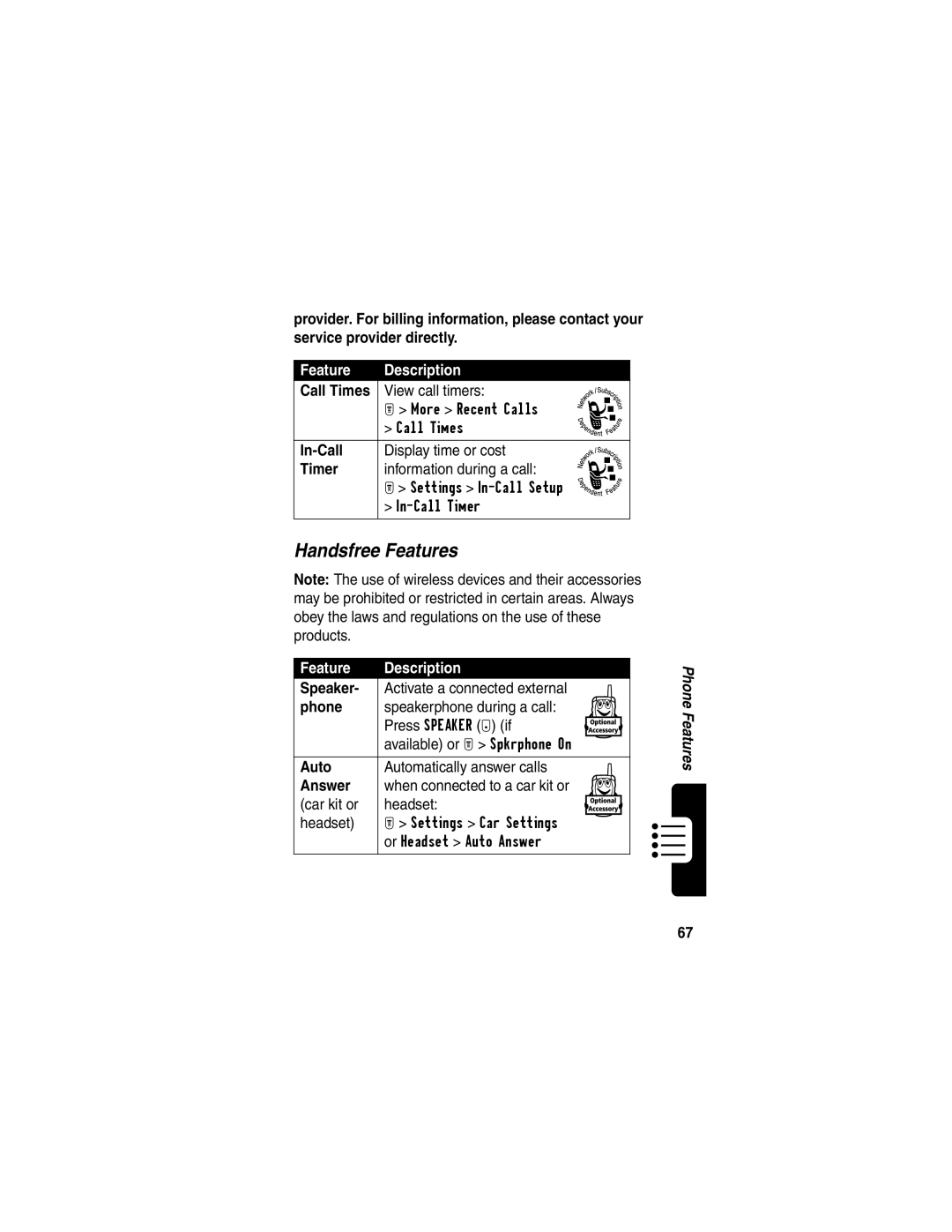 Motorola T731 manual Handsfree Features 