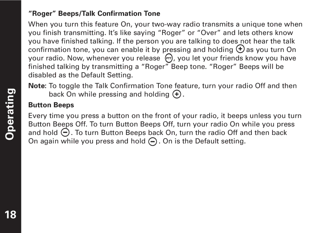 Motorola T7400, T7450 manual Roger Beeps/Talk Confirmation Tone, Button Beeps 