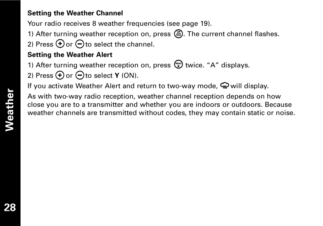 Motorola T7400, T7450 manual Setting the Weather Channel, Setting the Weather Alert 