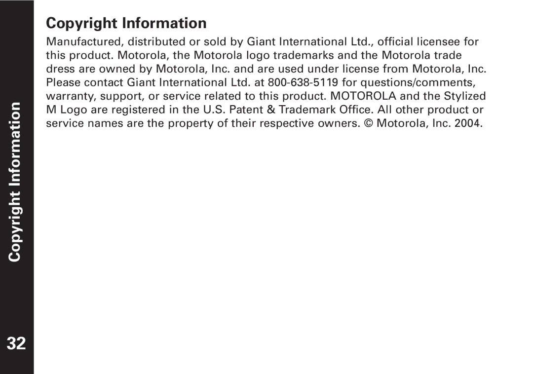 Motorola T7400, T7450 manual Copyright Information 