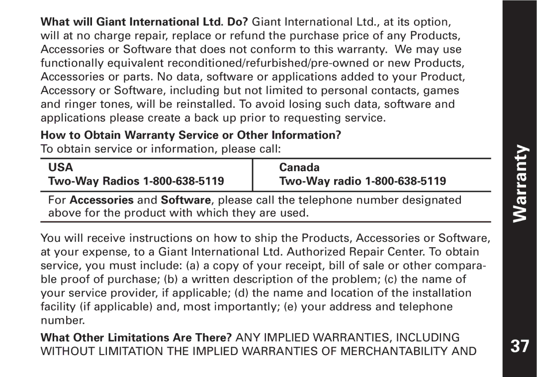 Motorola T7450, T7400 manual How to Obtain Warranty Service or Other Information?, Canada, Two-Way Radios Two-Way radio 