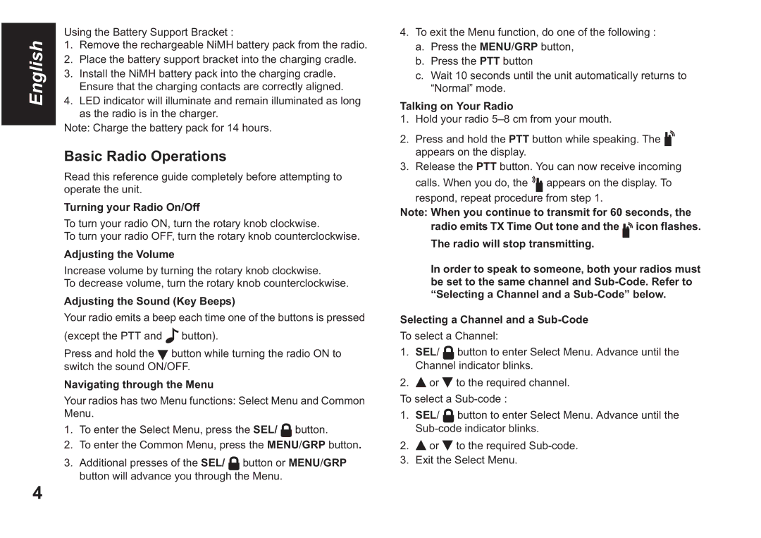 Motorola T80 EXTREME owner manual Basic Radio Operations 