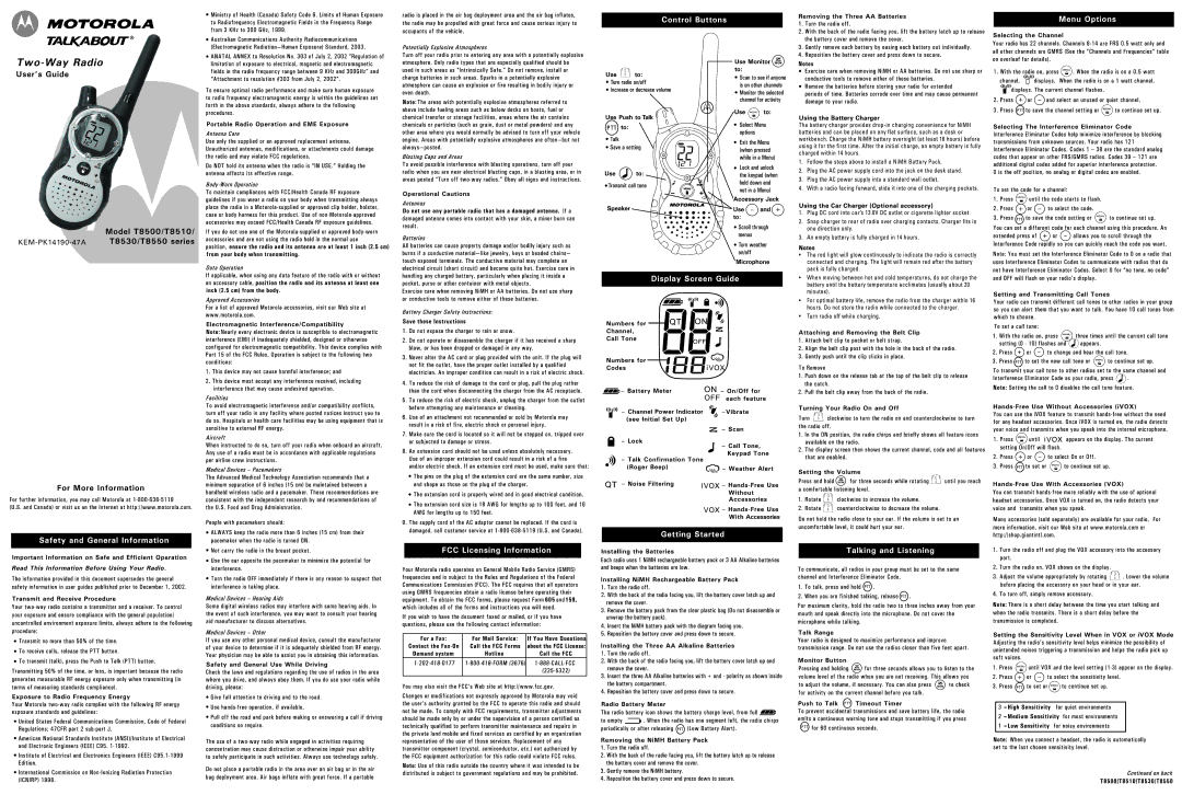 Motorola T8550, T8530 manual KEM-PK14190-47A 