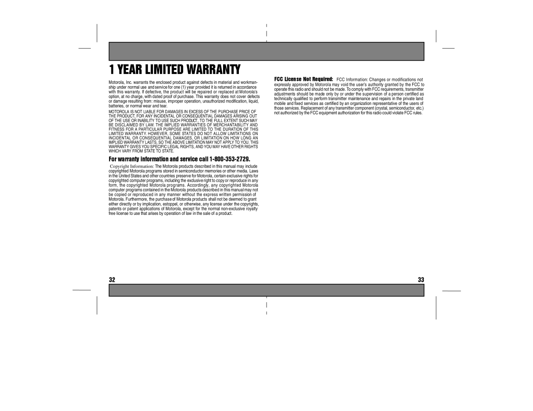 Motorola TA280, T289 manual LFHQVH1RW5HTXLUHG 