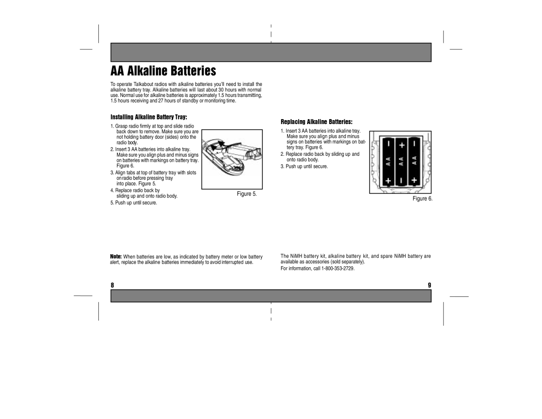 Motorola TA280, T289 manual Insert 3 AA batteries into alkaline tray 