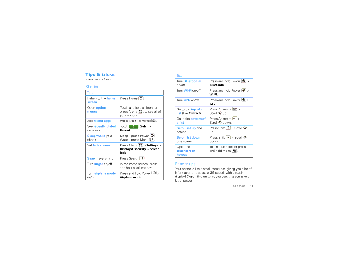 Motorola TBD-A manual Tips & tricks, Battery tips 