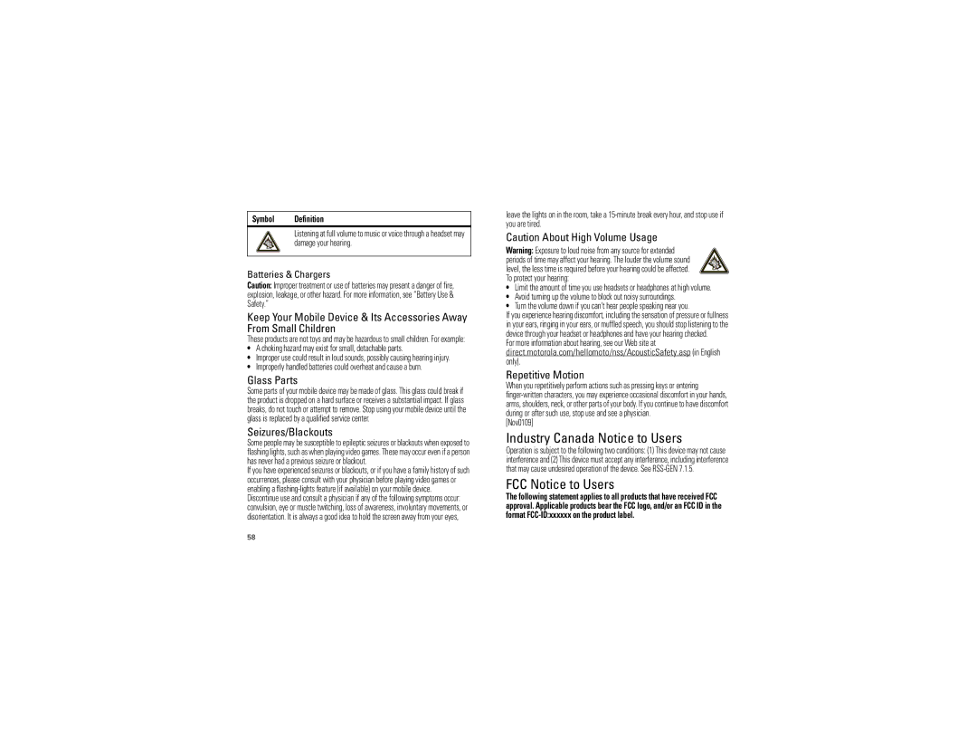 Motorola TBD-A manual Industry Canada Notice to Users, FCC Notice to Users 