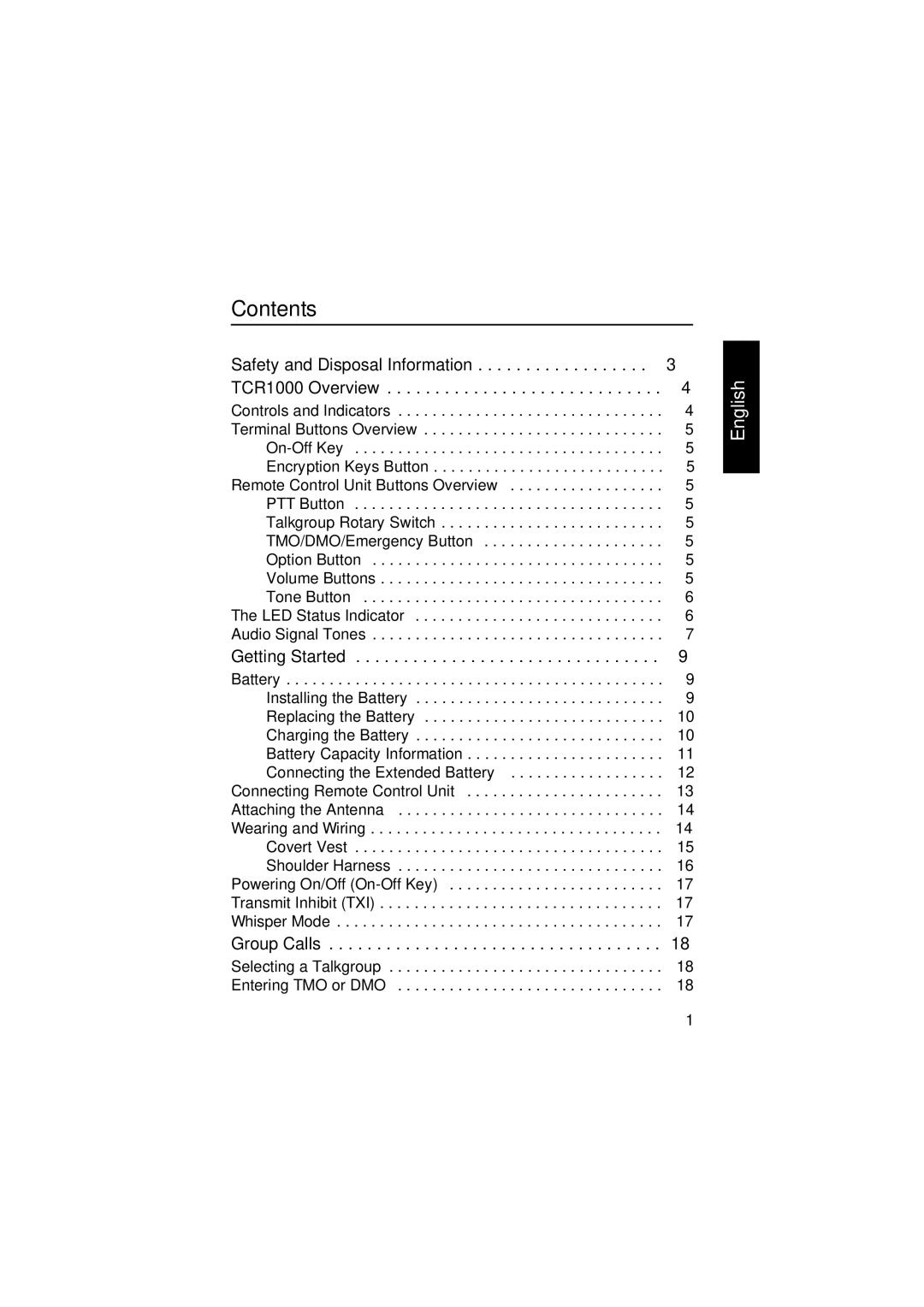 Motorola TCR1000 manual Contents 