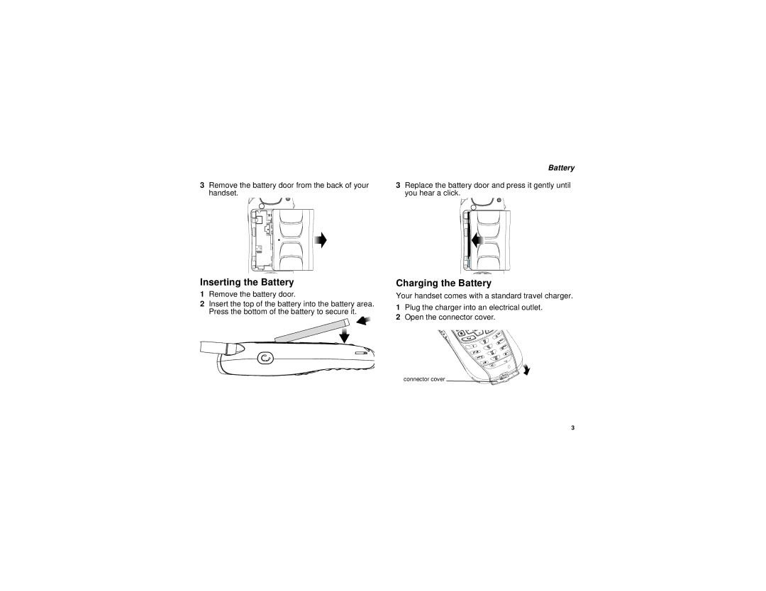 Motorola TELLU i265 manual Inserting the Battery, Charging the Battery 