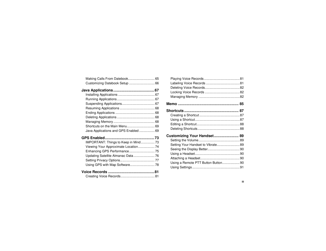 Motorola TELLU i265 manual Memo Shortcuts 