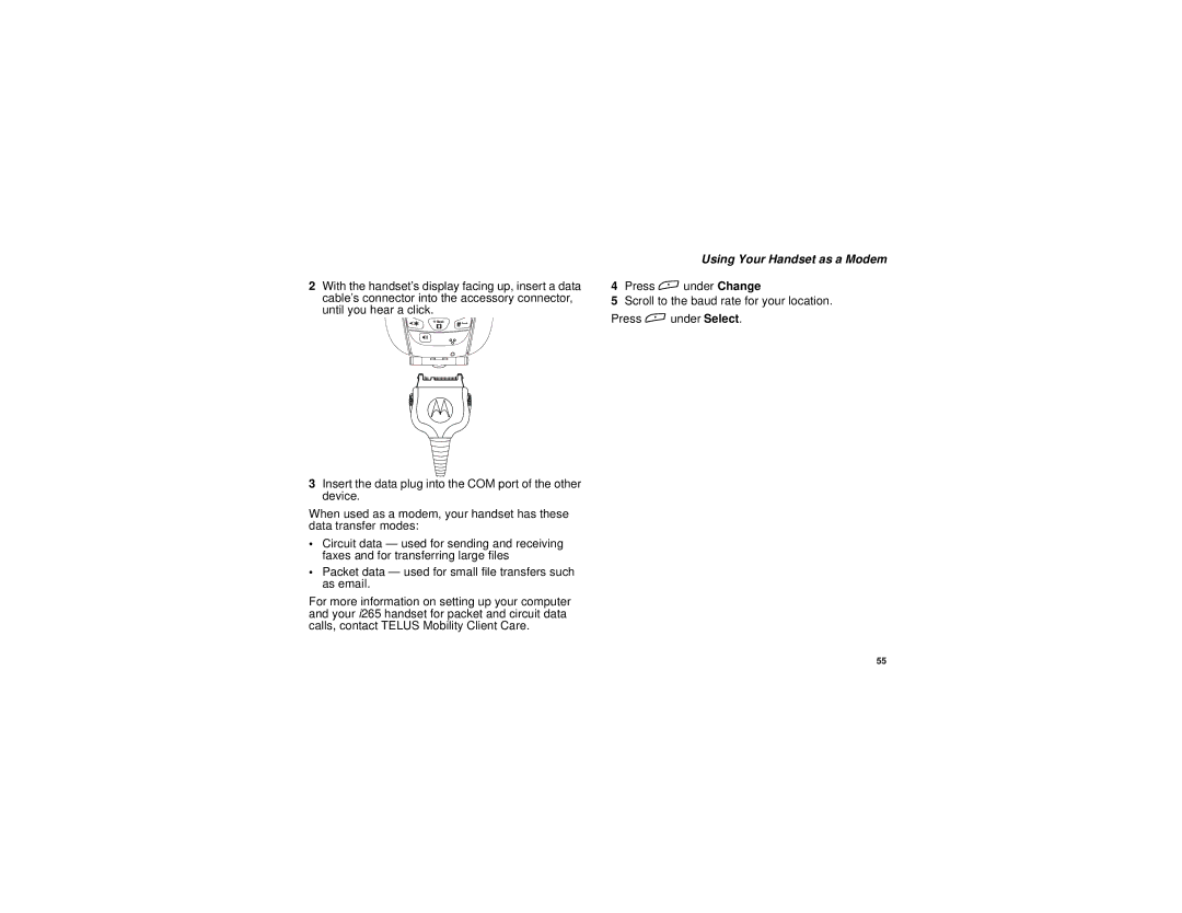 Motorola TELLU i265 manual Using Your Handset as a Modem 