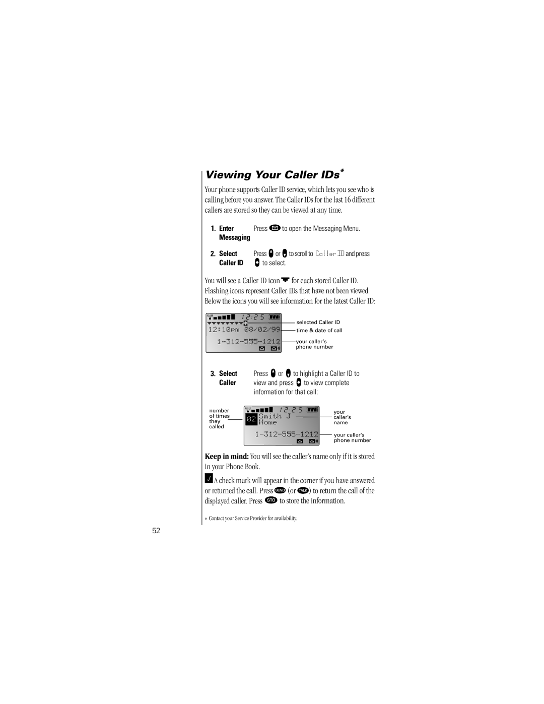 Motorola Timeport Phone specifications Viewing Your Caller IDs, Messaging Select 