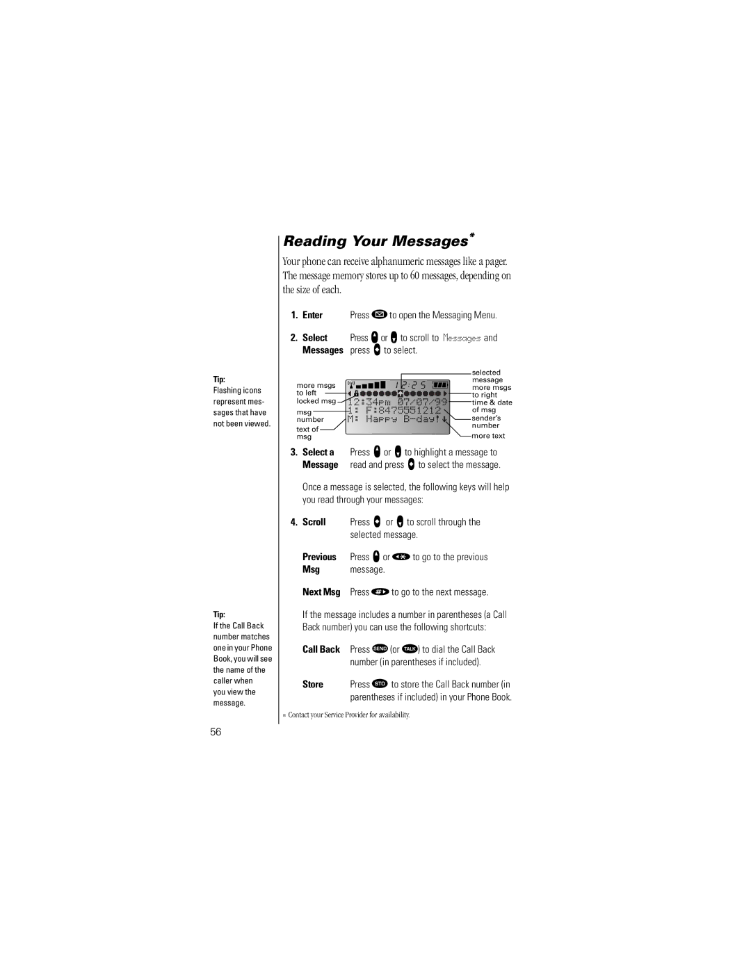 Motorola Timeport Phone specifications Reading Your Messages, Happy B day 