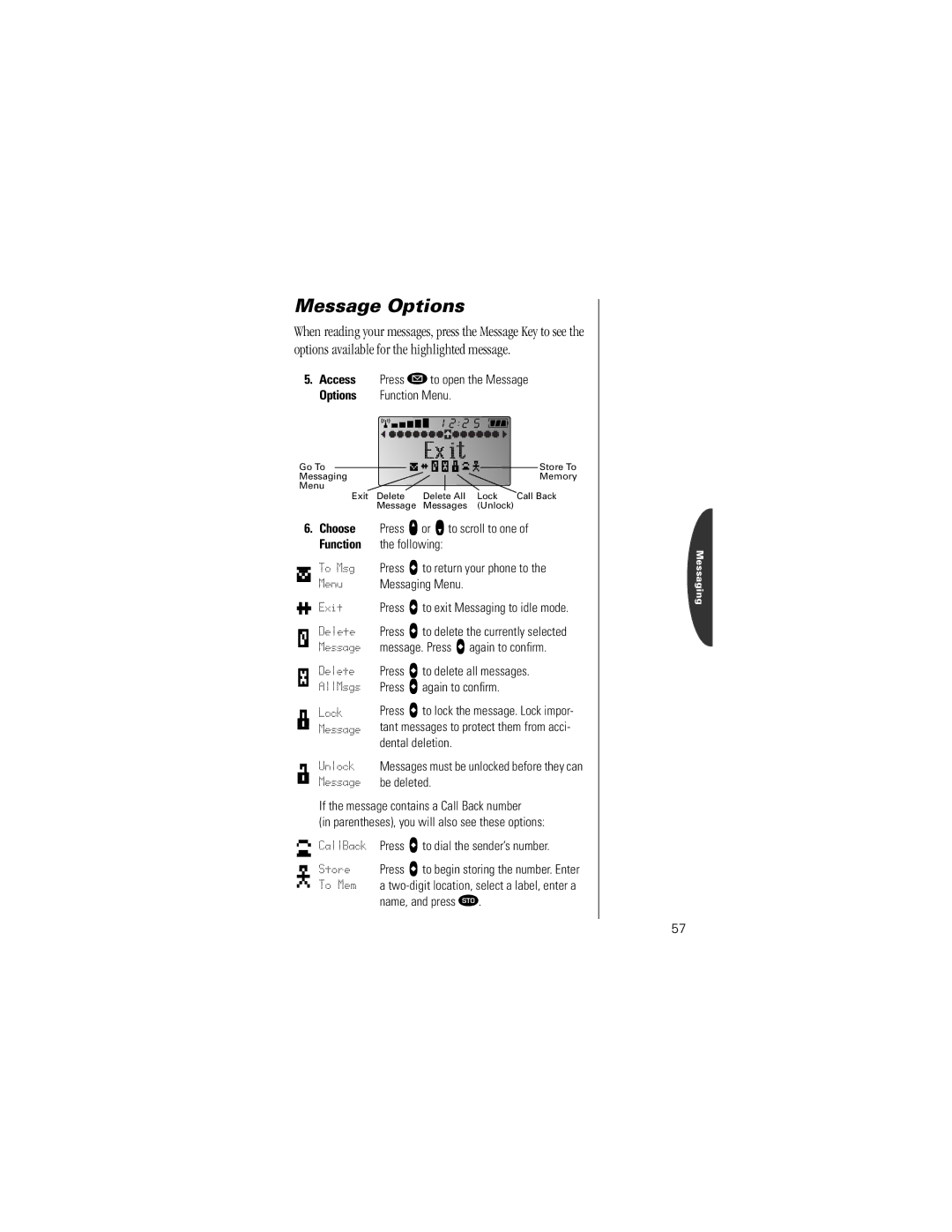 Motorola Timeport Phone specifications Message Options 