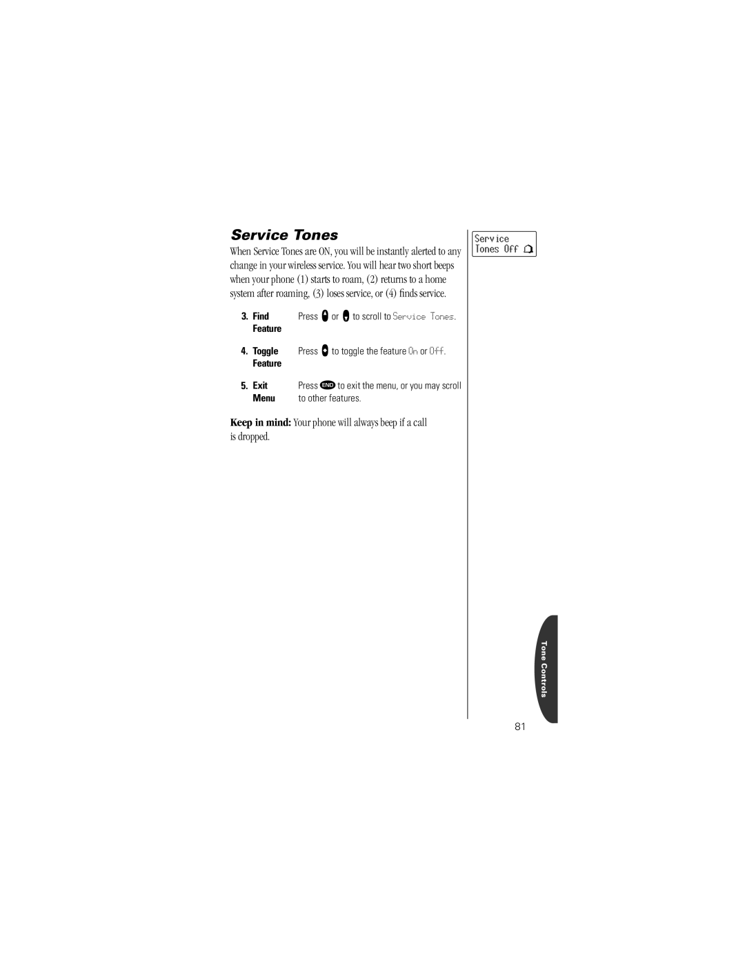 Motorola Timeport Phone specifications Service Tones Off 