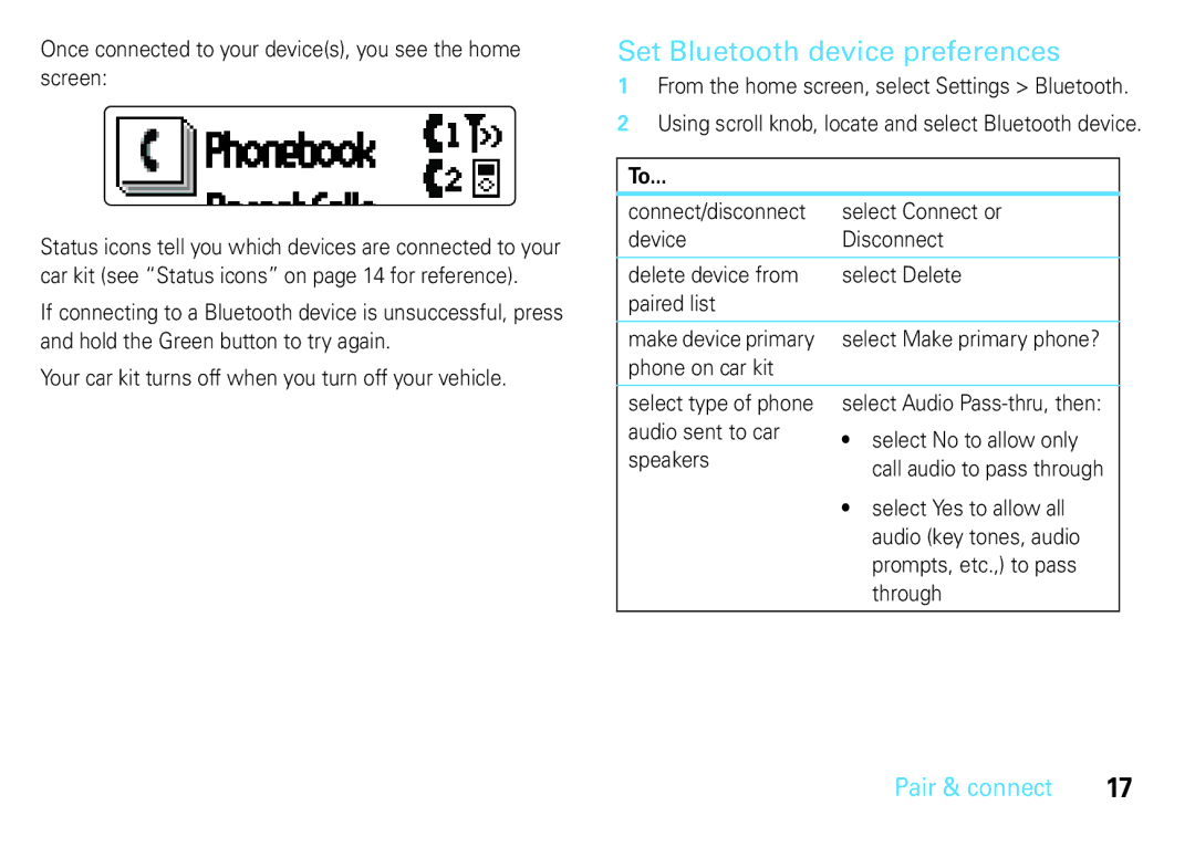 Motorola 68014301013, TK30 manual Set Bluetooth device preferences 