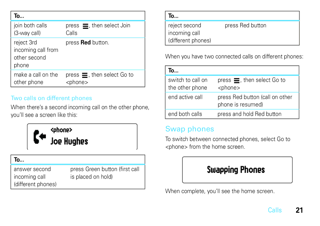 Motorola 68014301013, TK30 manual Swapping Phones, Swap phones 